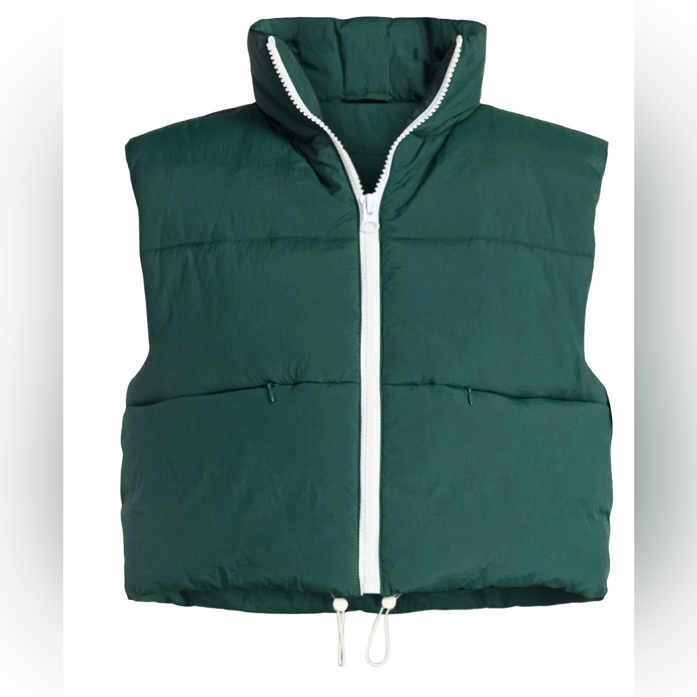 NWT No Boundaries Cropped Puffer Vest Green Aventurine L/XL Lightweight ZipFront